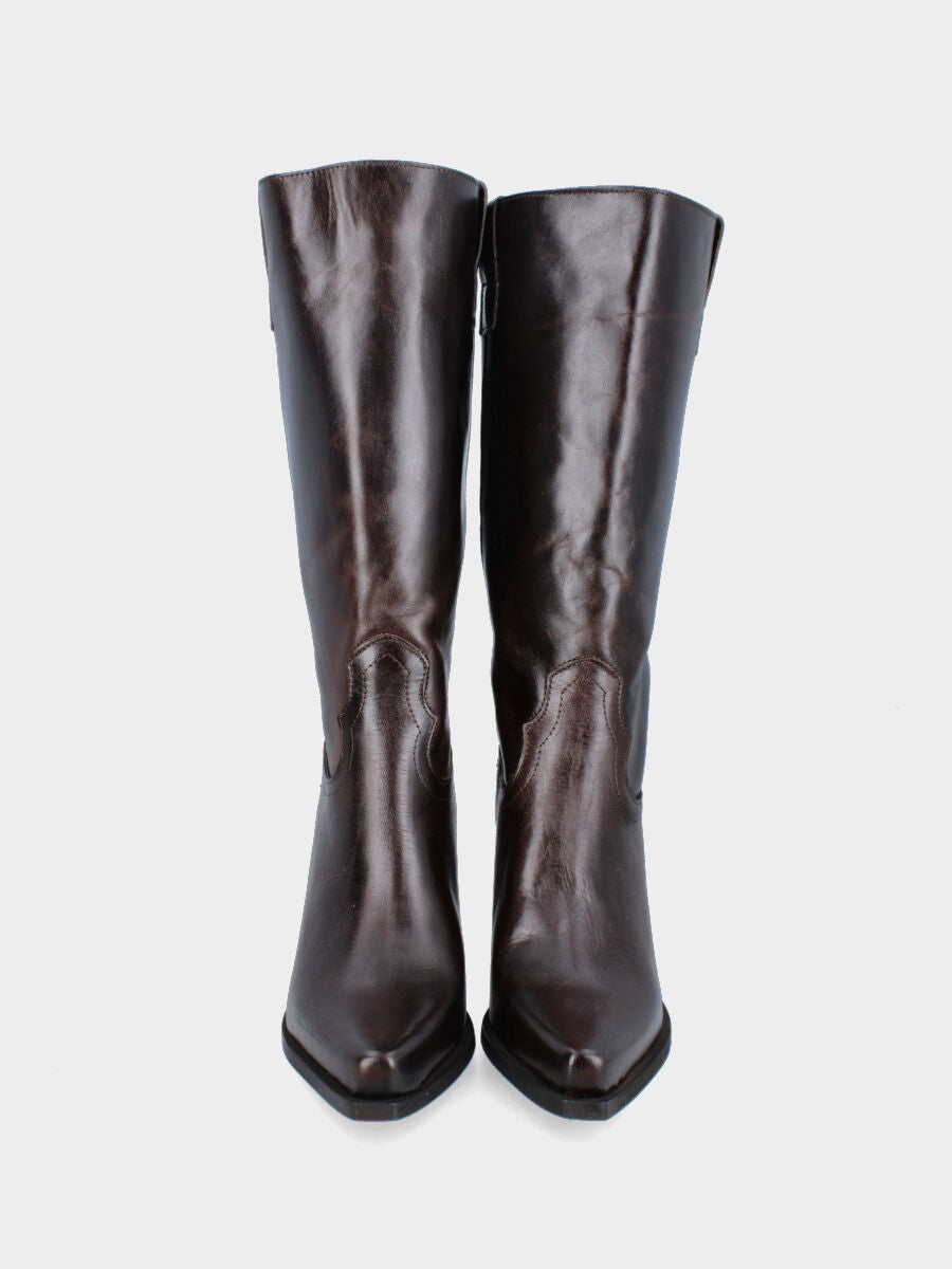 Camperos a stivale in vitello testa di moro con tacco conico