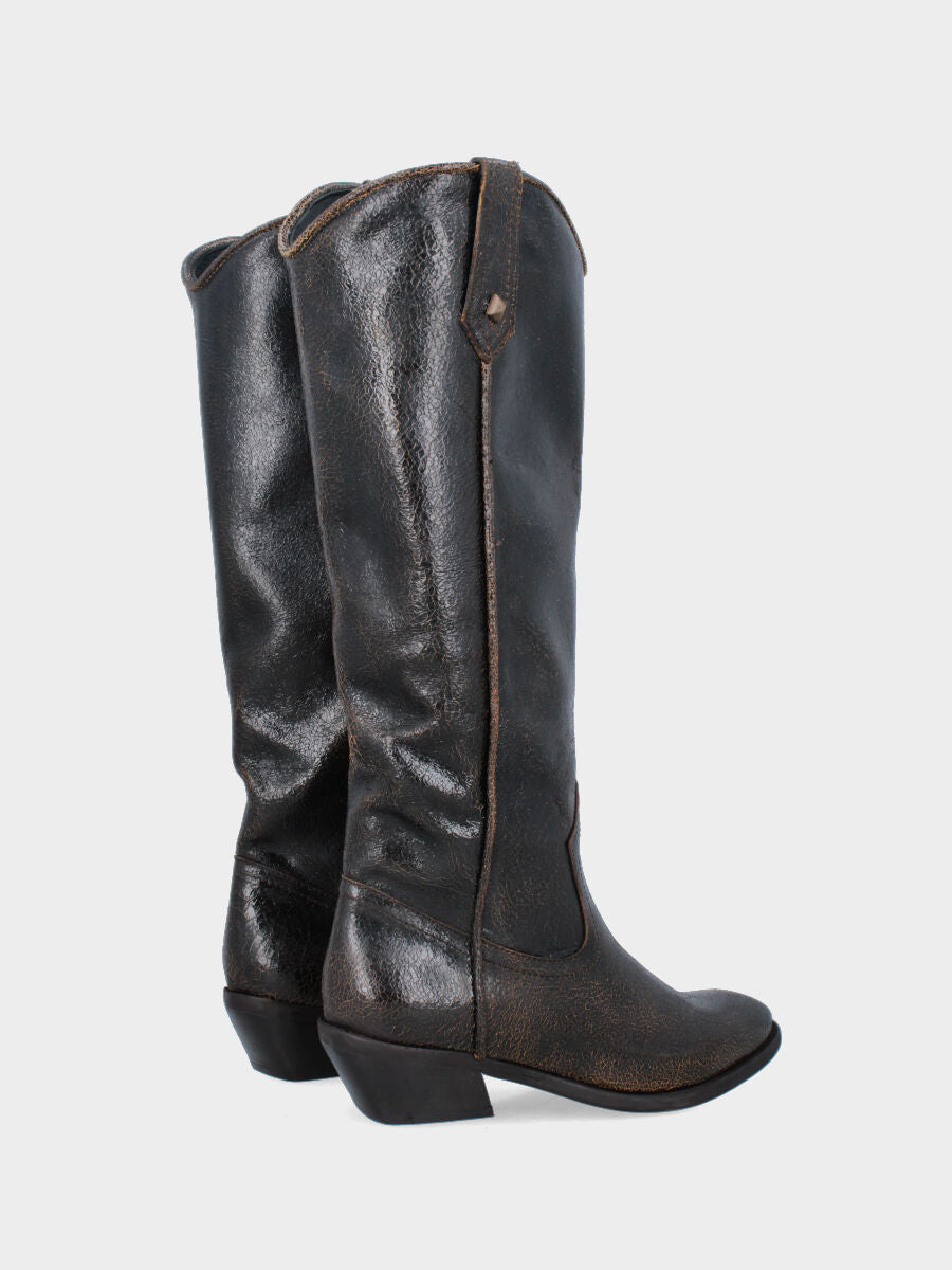 Stivale camperos in vitello testa di moro con tiranti laterali