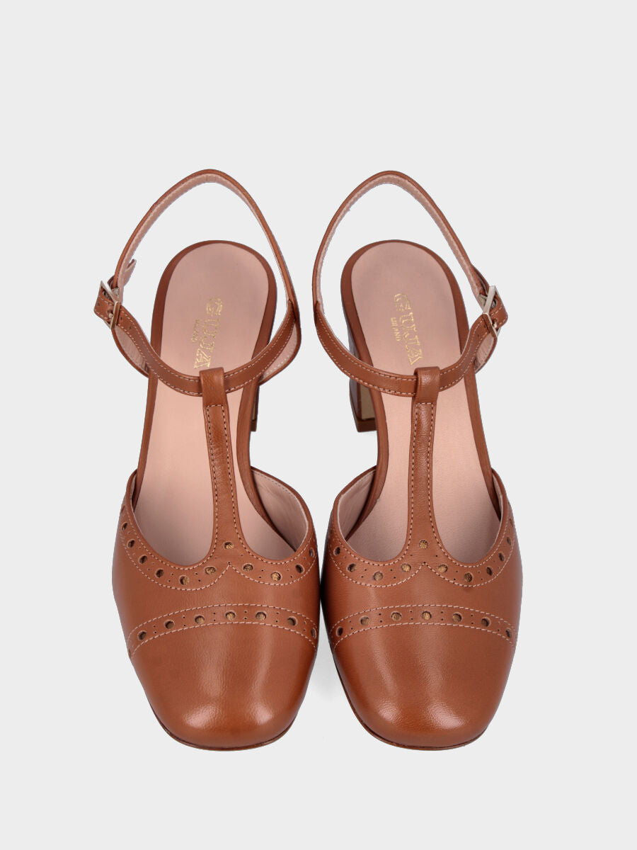 Sandalo in vitello abrasivato color cuoio con cinturini charleston