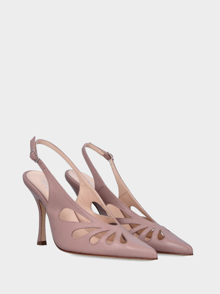 Slingback in nappa nude con tomaia aperta a gocce