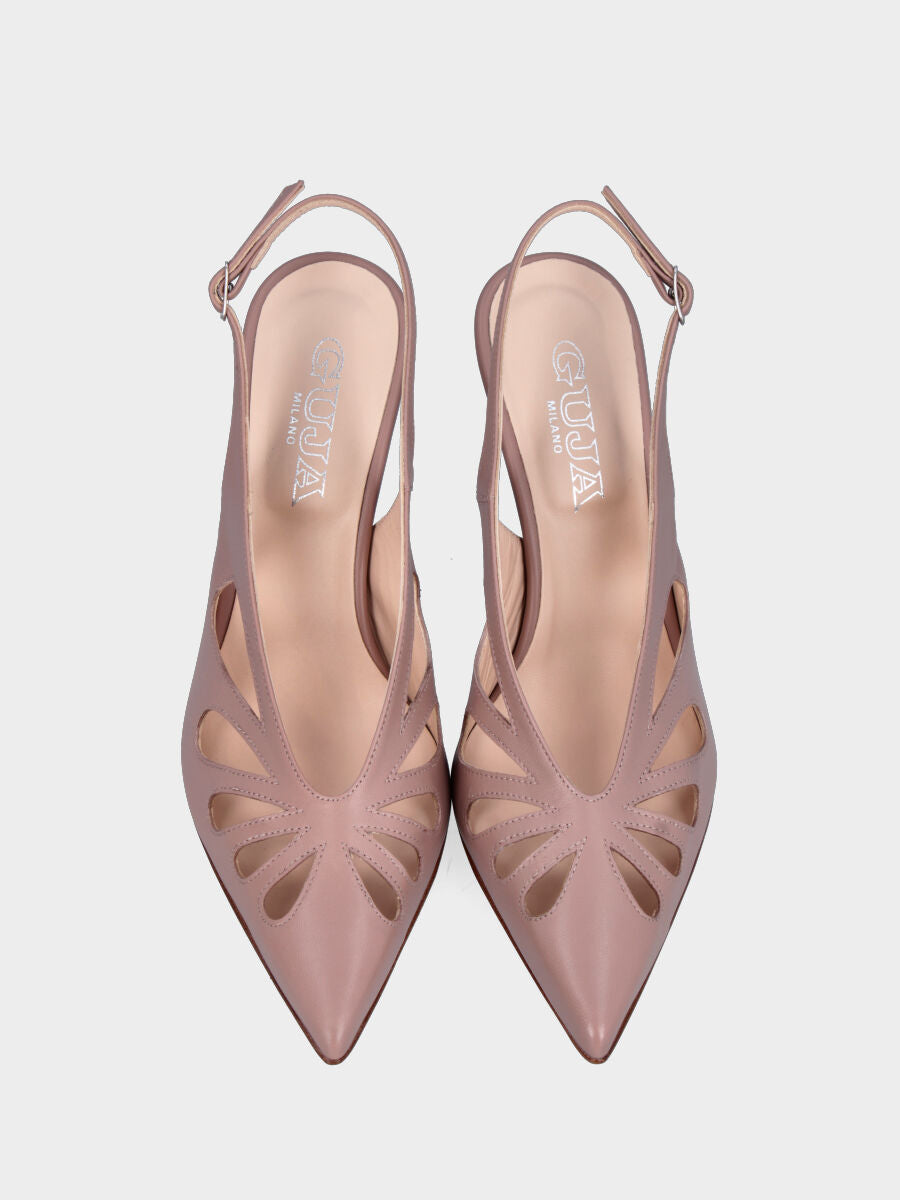 Slingback in nappa nude con tomaia aperta a gocce