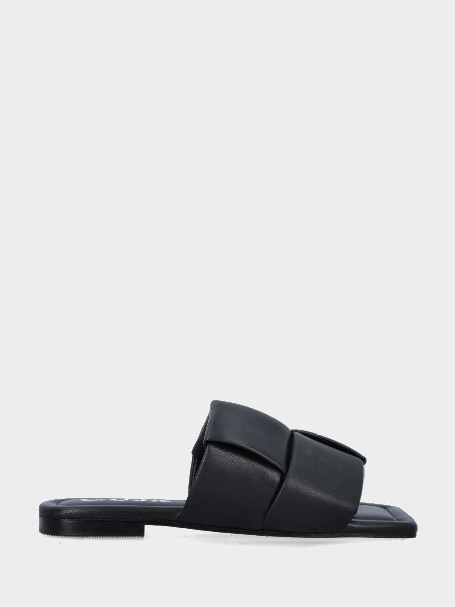 Ciabattina flat in nappa nera con fasce incrociate