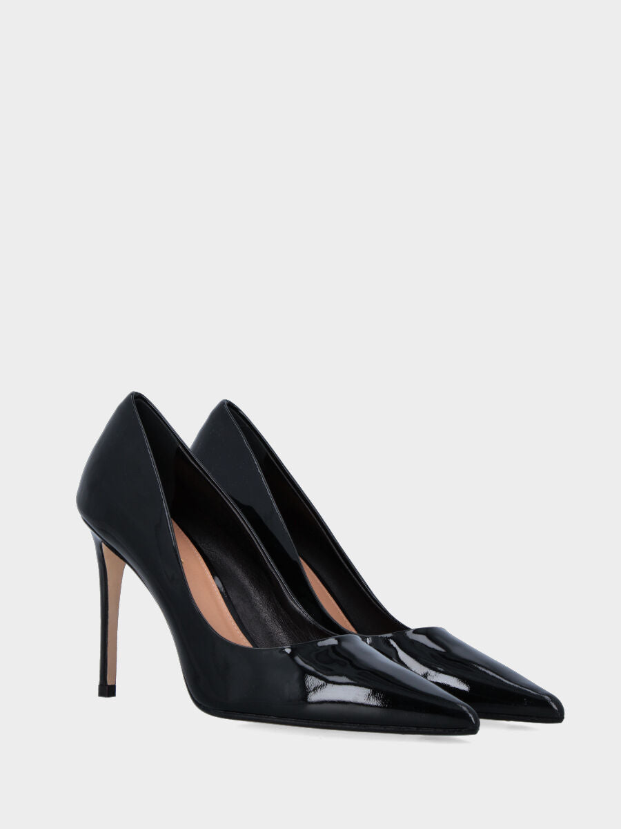 Décolleté in vernice nera con tacco stiletto 100 mm e scollo tondo