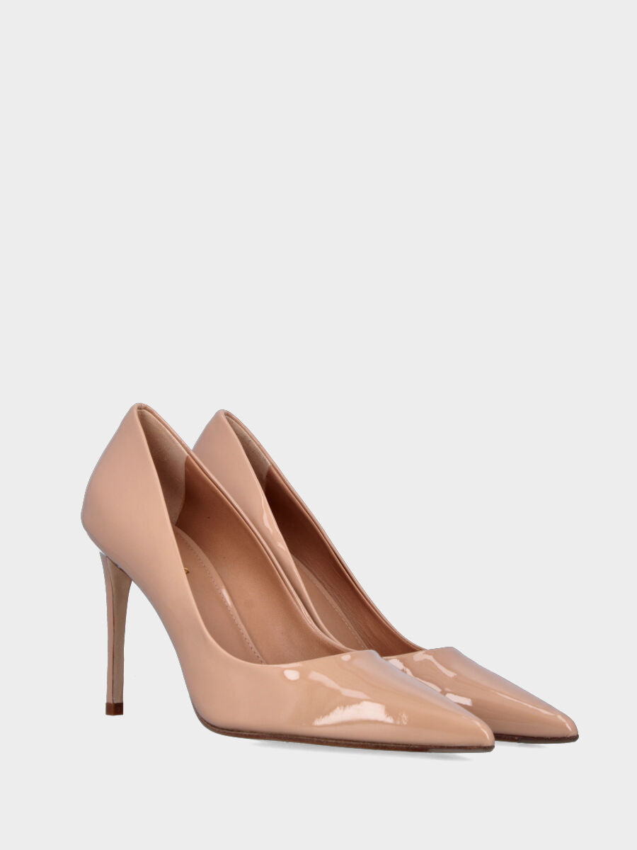 Décolleté in vernice nude con tacco stiletto 100 mm e scollo tondo