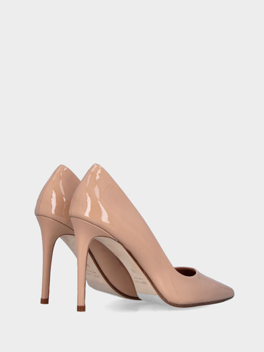 Décolleté in vernice nude con tacco stiletto 100 mm e scollo tondo