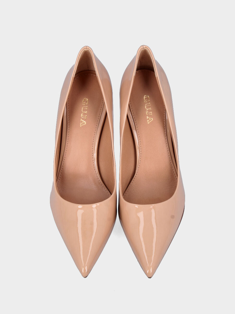 Décolleté in vernice nude con tacco stiletto 100 mm e scollo tondo