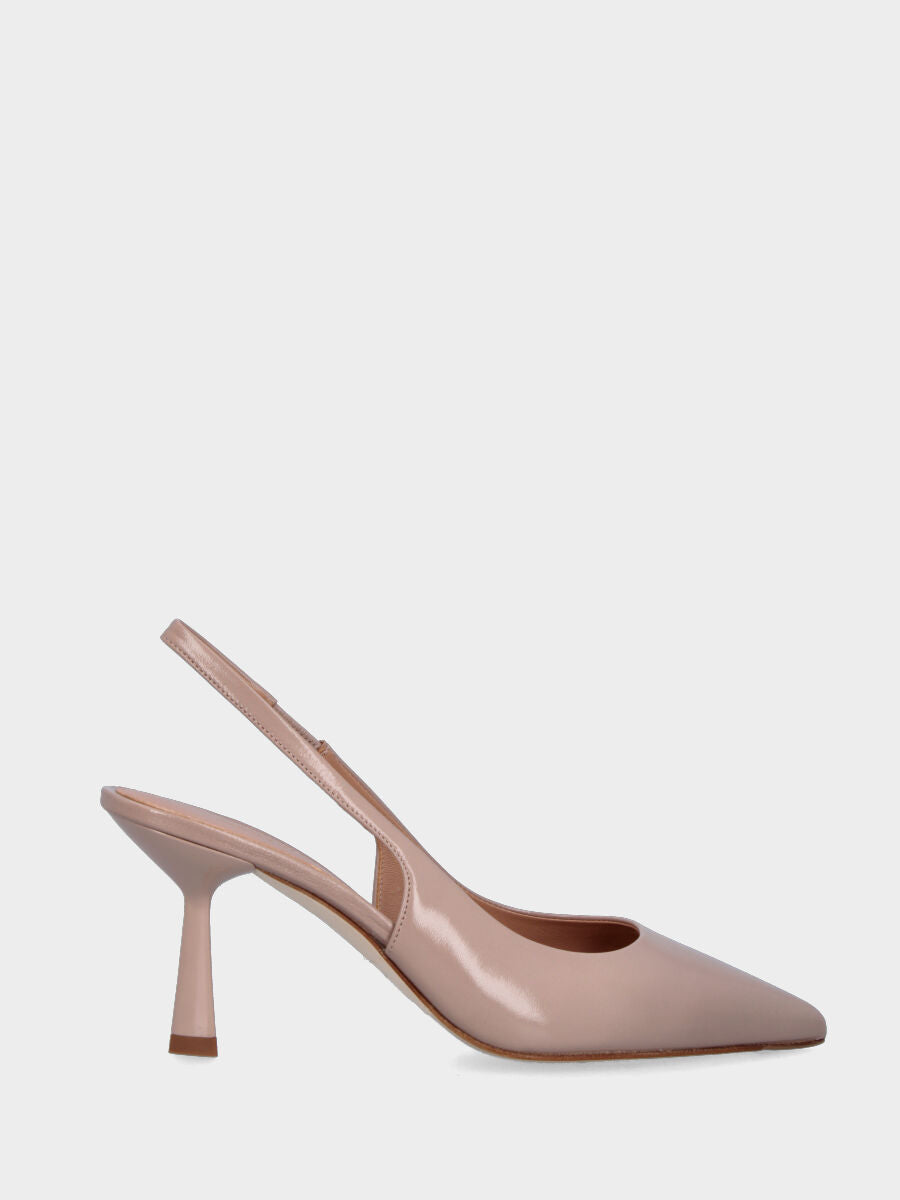 Slingback in verlux beige con tacco a calice 75 mm e scollo tondo