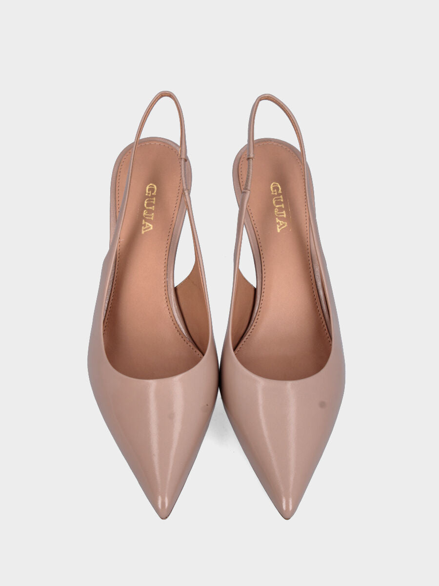 Slingback in verlux beige con tacco a calice 75 mm e scollo tondo