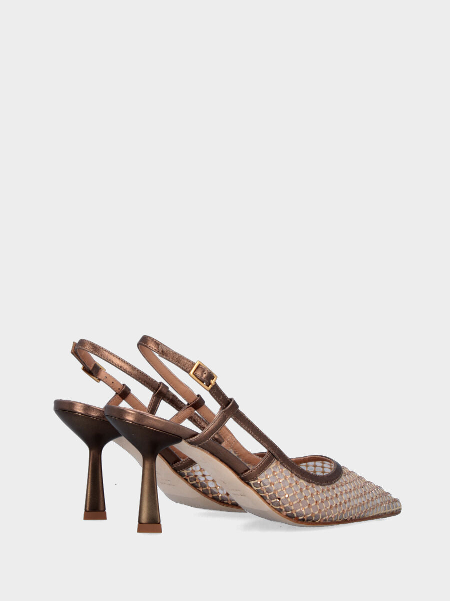 Slingback in retina nude e cristalli con tacco a calice