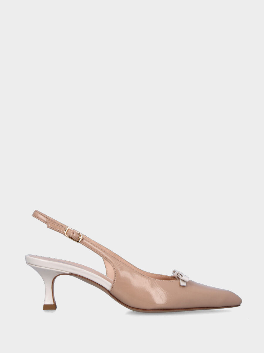 Slingback in verlux nude con tacco e fiocchetto a contrasto