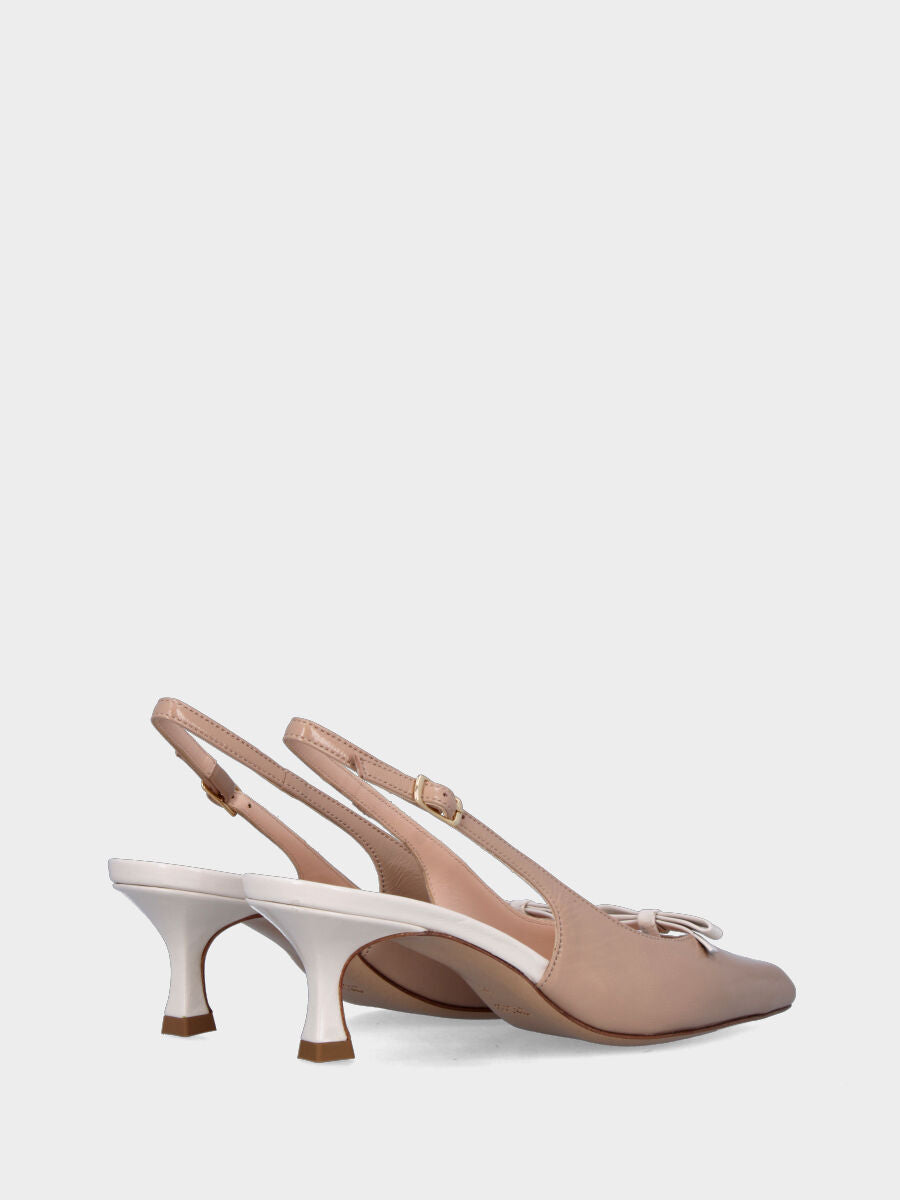 Slingback in verlux nude con tacco e fiocchetto a contrasto