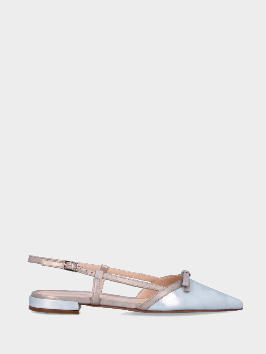 Slingback in laminato bicolore argento e bronzo con fiocchetto