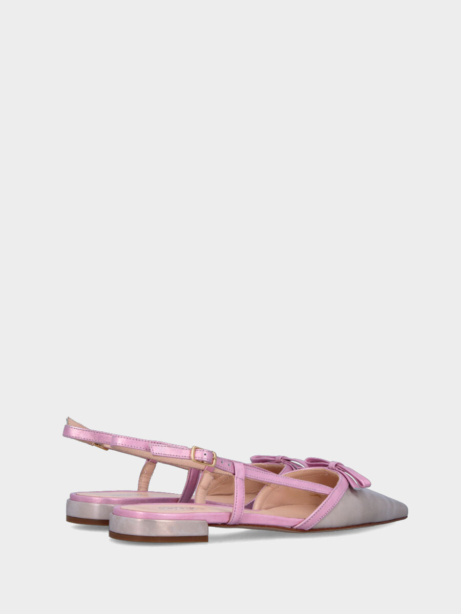 Slingback in laminato bicolore bronzo e rosa con fiocchetto