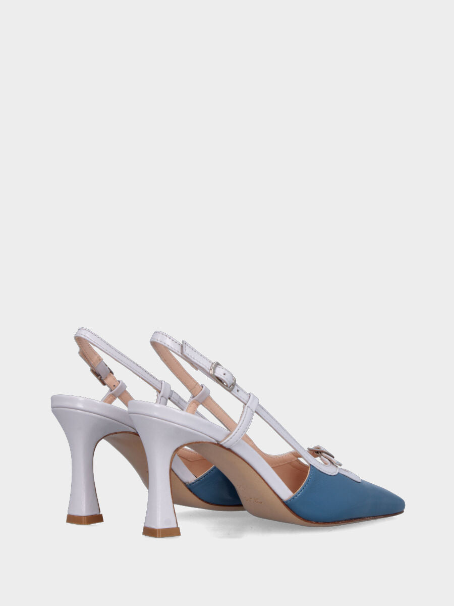 Slingback in verlux bicolore bianco e azzurro con cinturino regolabile