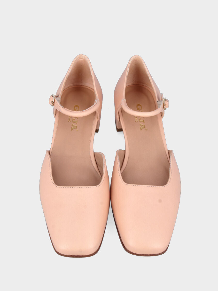 Mary Jane in nappa cipria con cinturino alla caviglia e lati aperti