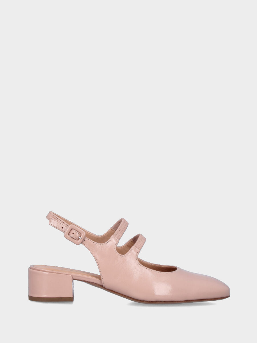 Slingback in verlux nude con cinturini doppi e tacco a blocco