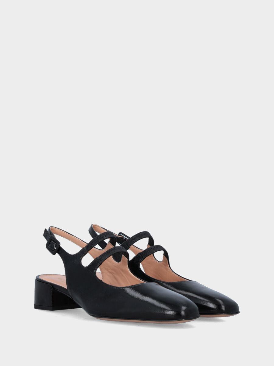 Slingback in verlux nero con cinturini doppi e tacco a blocco