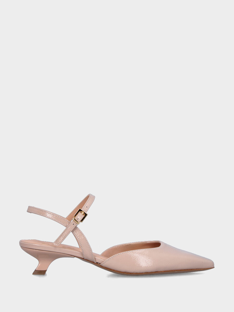 Slingback in naplak cipria con cinturino a pipetta e tacco a calice