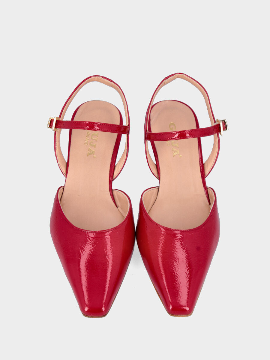 Slingback in naplak rosso con cinturino a pipetta e tacco a calice
