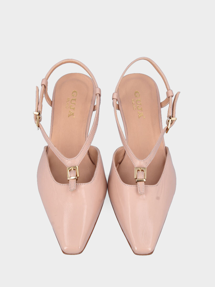 Slingback in naplak cipria con cinturino ovale a doppia fibbia