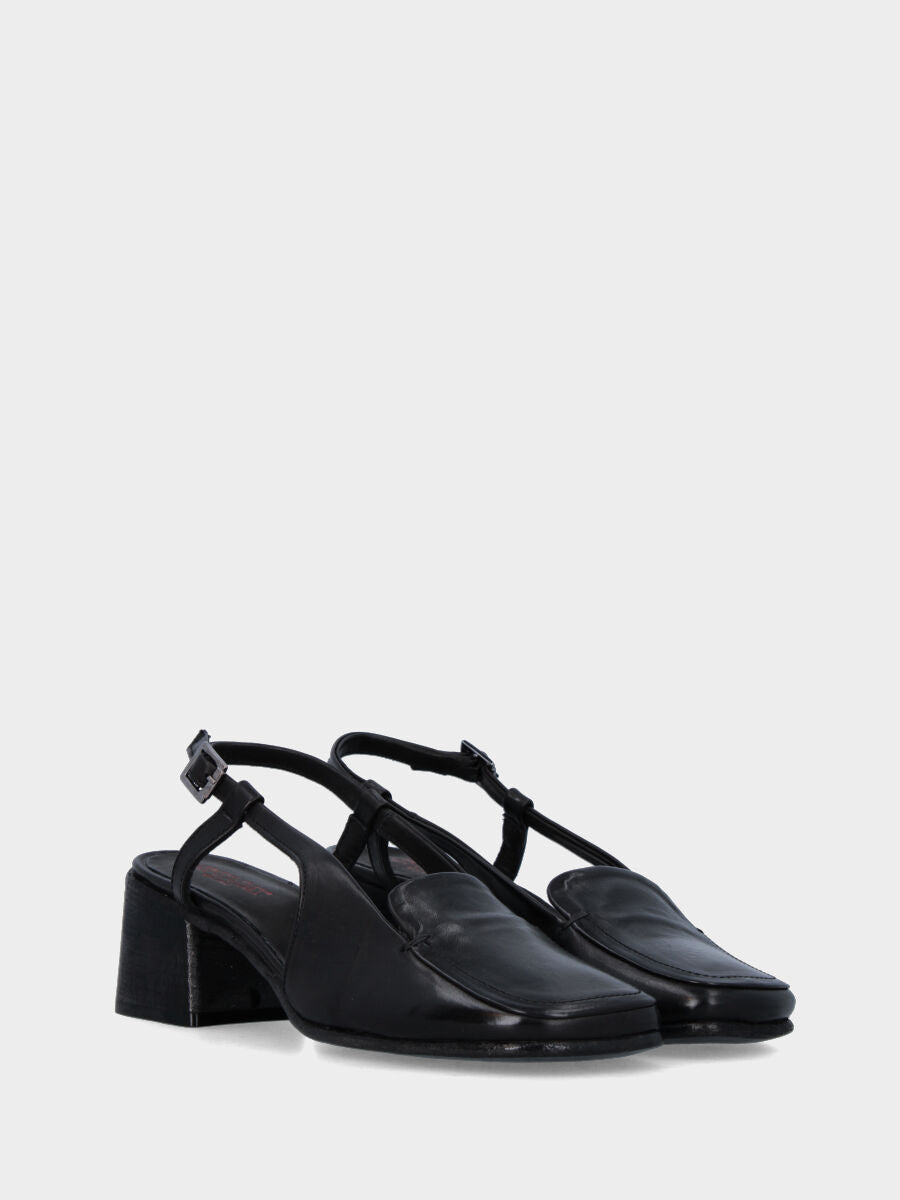 Slingback a mocassino in vitello nero con vaschetta liscia