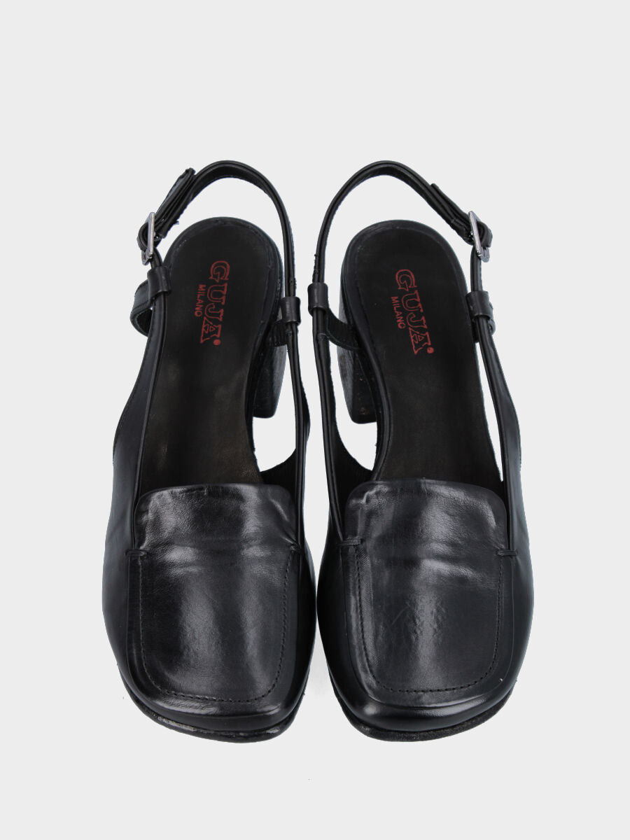 Slingback a mocassino in vitello nero con vaschetta liscia