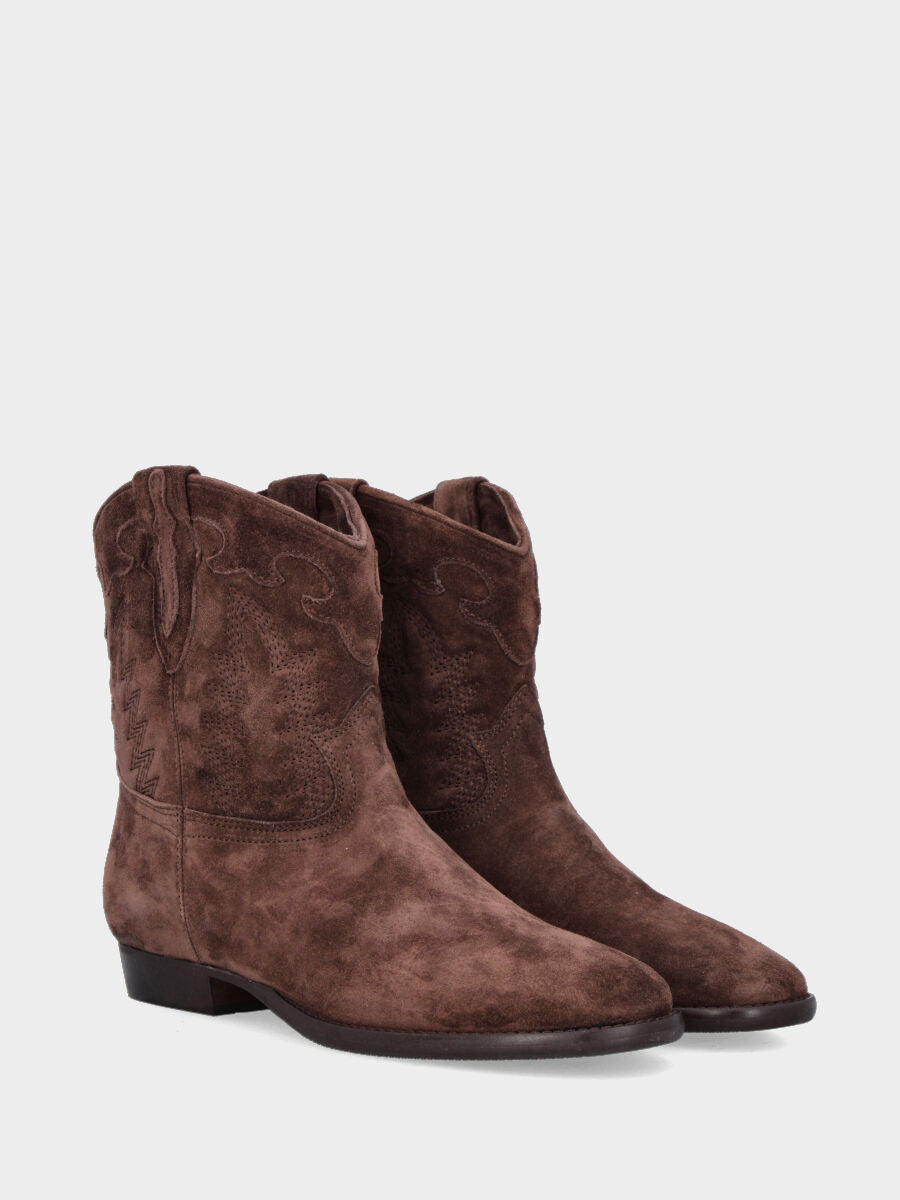 Camperos a stivaletto in velour testa di moro con ricami fiammati