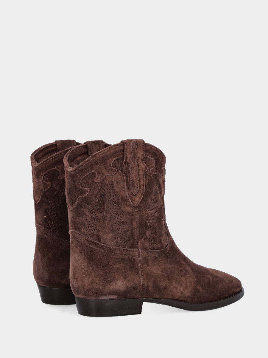 Camperos a stivaletto in velour testa di moro con ricami fiammati