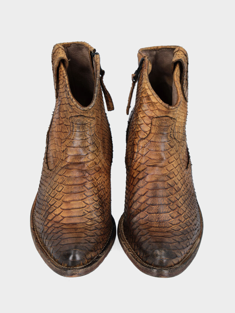 Camperos a sabot in vitello color cuoio con tomaia pitonata