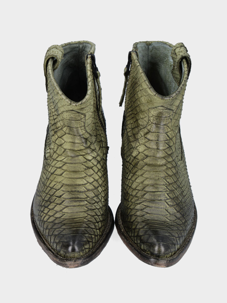 Camperos a sabot in vitello verde con tomaia pitonata