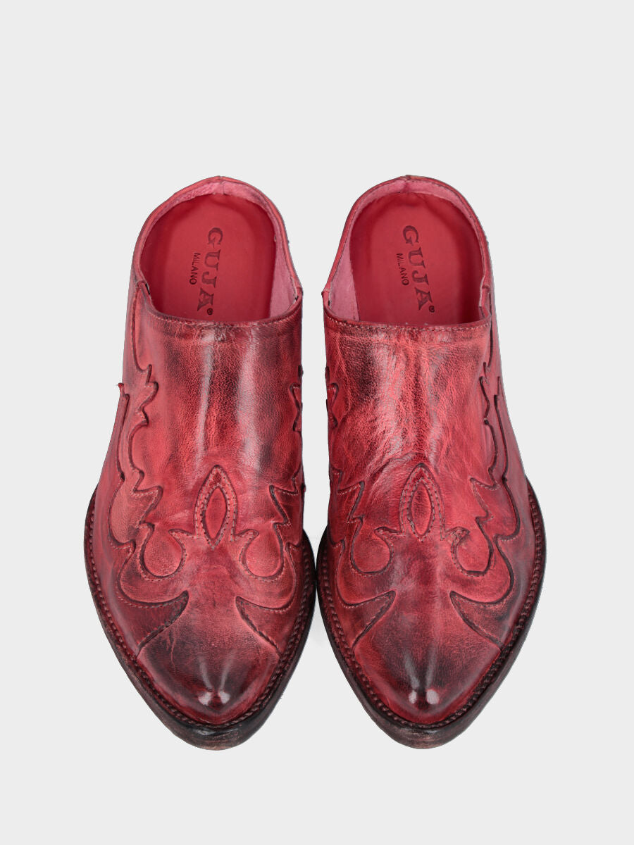 Camperos a sabot in vitello rosso con intagli fiammati