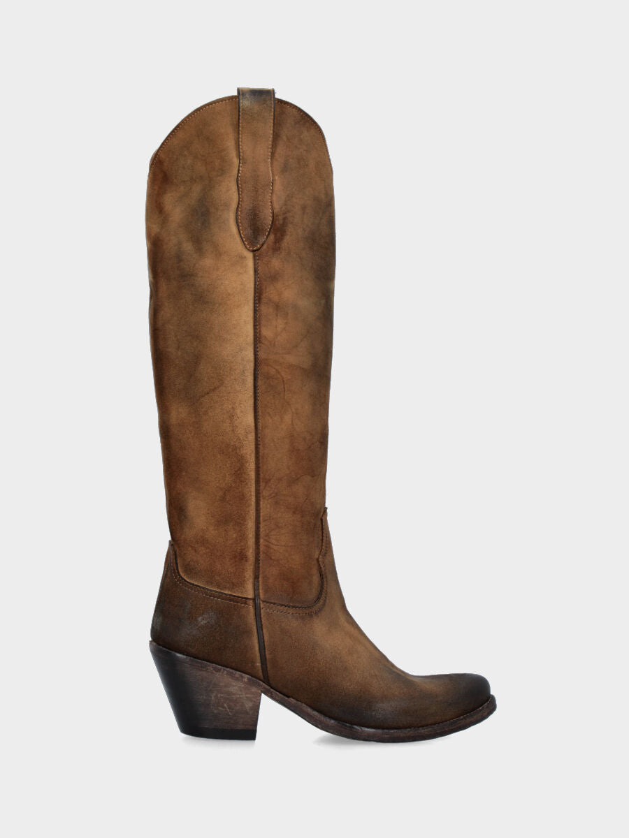 Camperos in vitello color cuoio con punta affusolata e tacco 70 mm