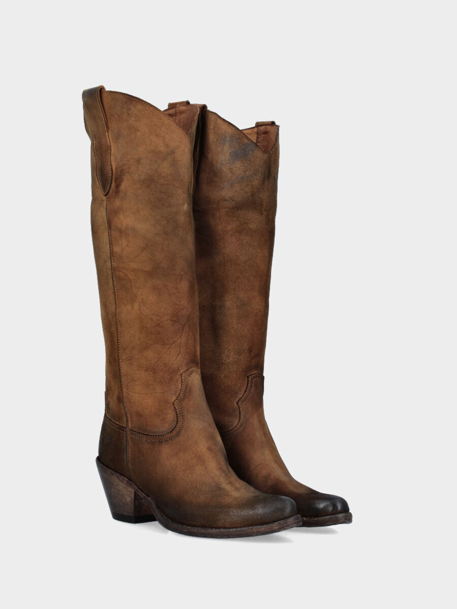 Camperos in vitello color cuoio con punta affusolata e tacco 70 mm