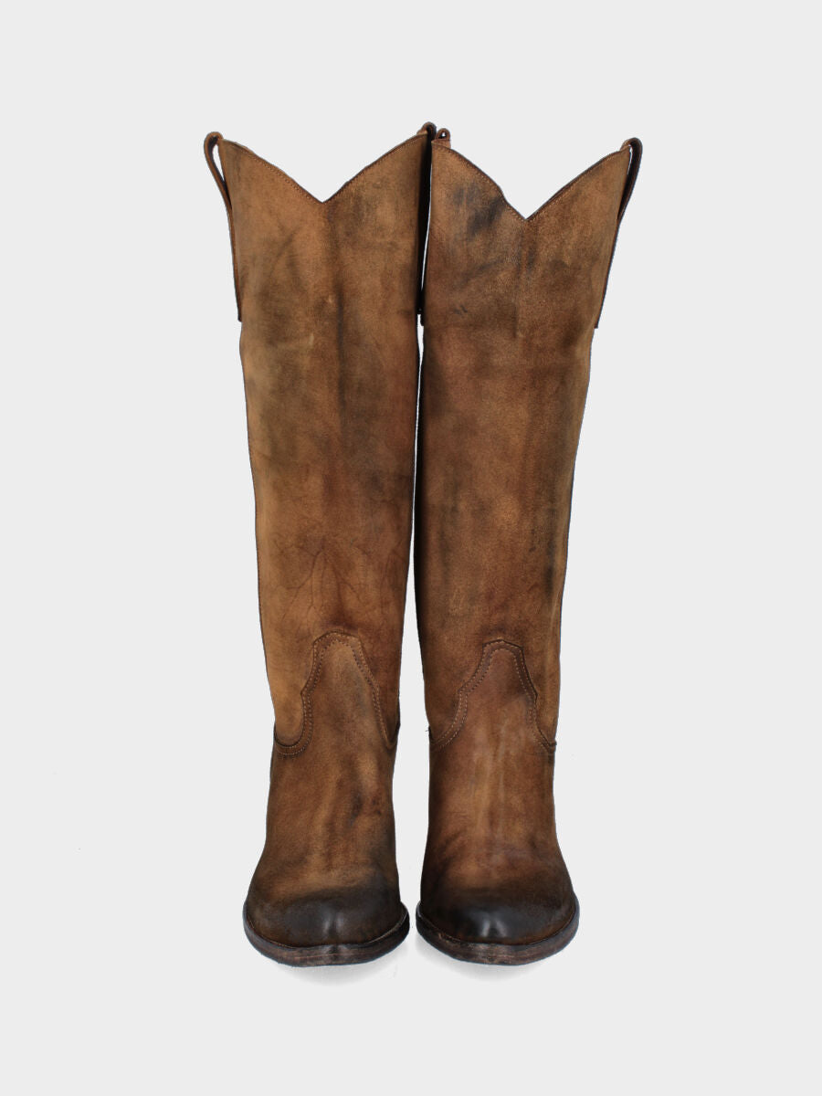 Camperos in vitello color cuoio con punta affusolata e tacco 70 mm