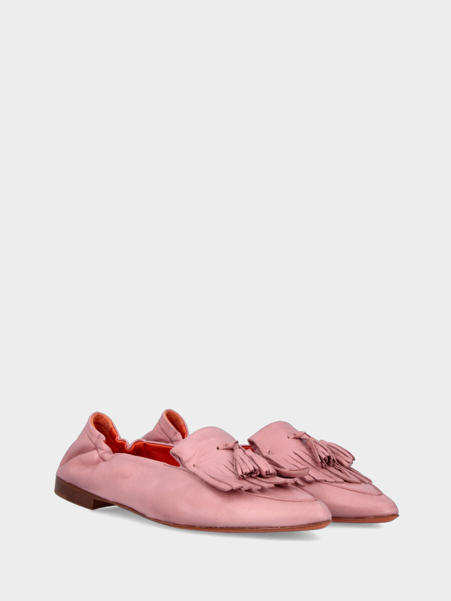 Mocassino in nappa rosa con frangia e nappine
