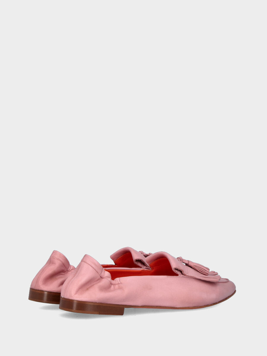 Mocassino in nappa rosa con frangia e nappine