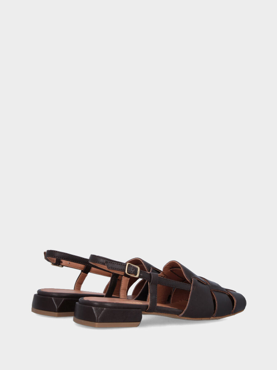 Sandalo slingback in vitello testa di moro con fasce intrecciate