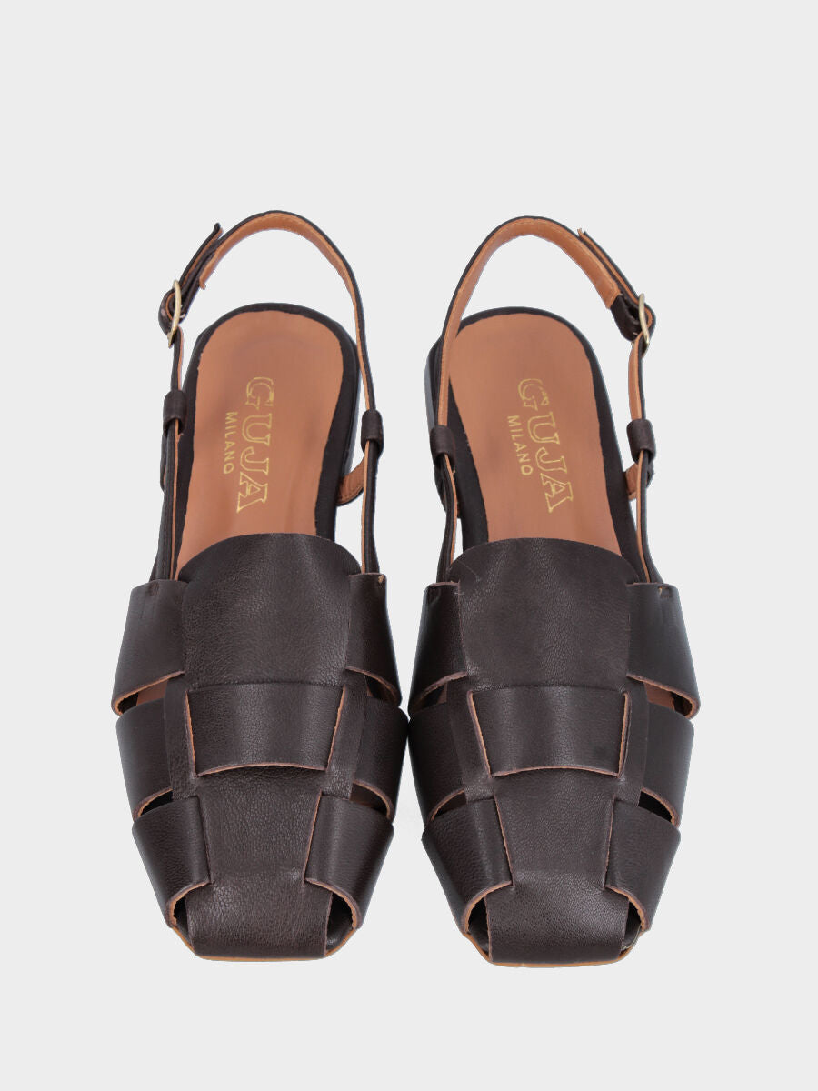 Sandalo slingback in vitello testa di moro con fasce intrecciate