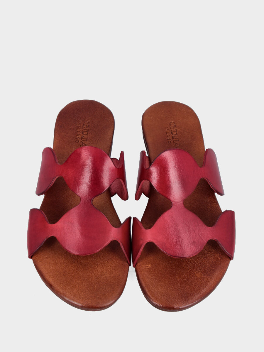 Ciabattine in vitello rosso con ovali decorativi