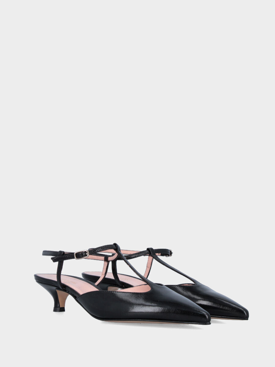 Slingback in verlux nero con cinturini charleston e tacco a calice