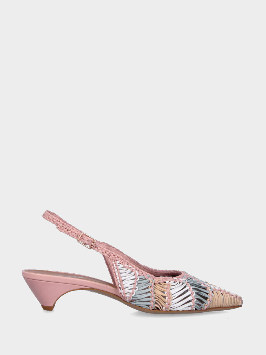 Slingback in nappa multicolor con tomaia intrecciata a spicchi