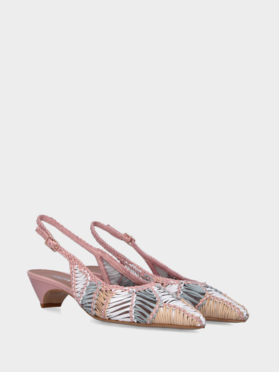 Slingback in nappa multicolor con tomaia intrecciata a spicchi
