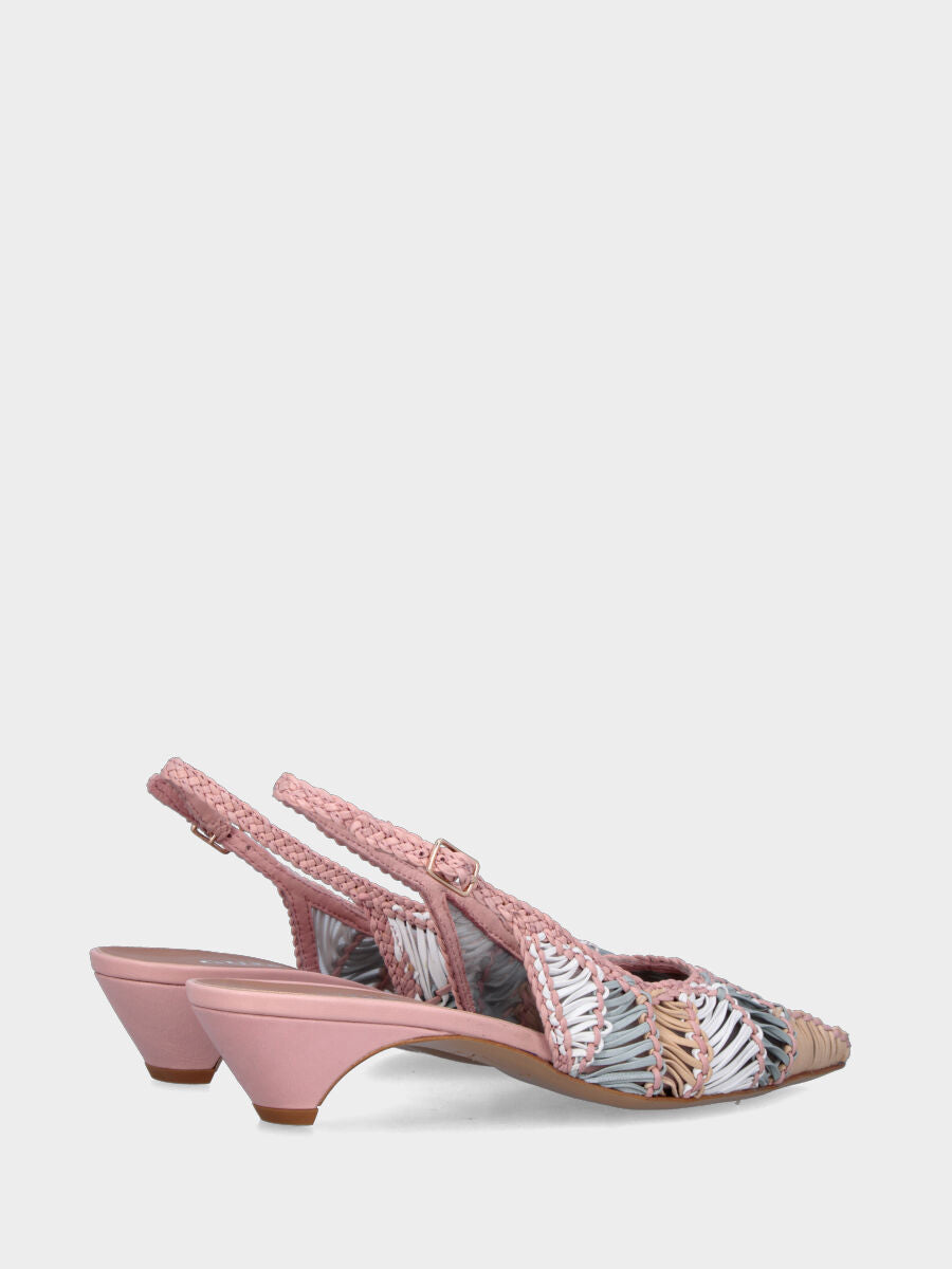 Slingback in nappa multicolor con tomaia intrecciata a spicchi