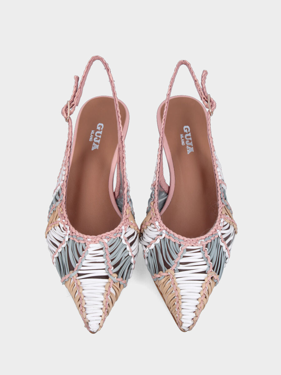 Slingback in nappa multicolor con tomaia intrecciata a spicchi