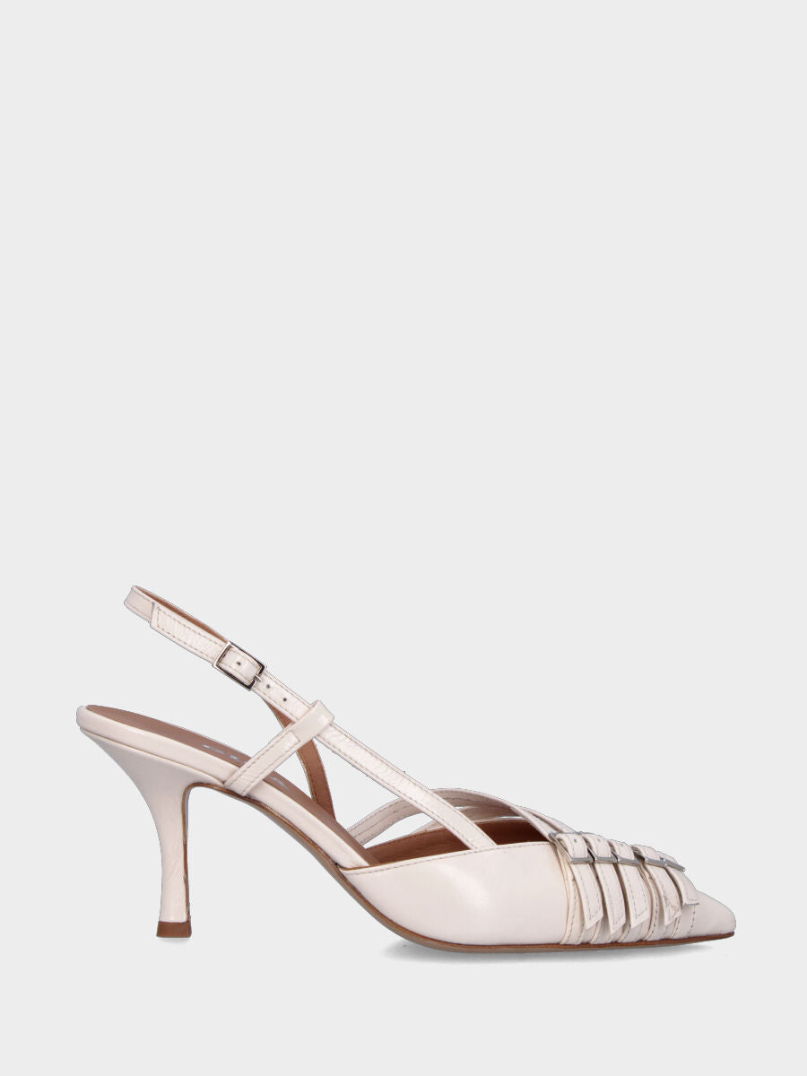 Slingback in verlux beige con cinturini e tacco a calice