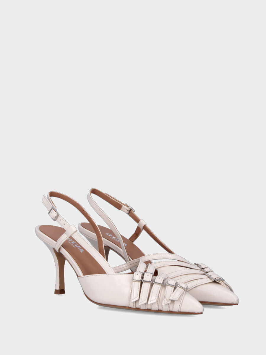Slingback in verlux beige con cinturini e tacco a calice