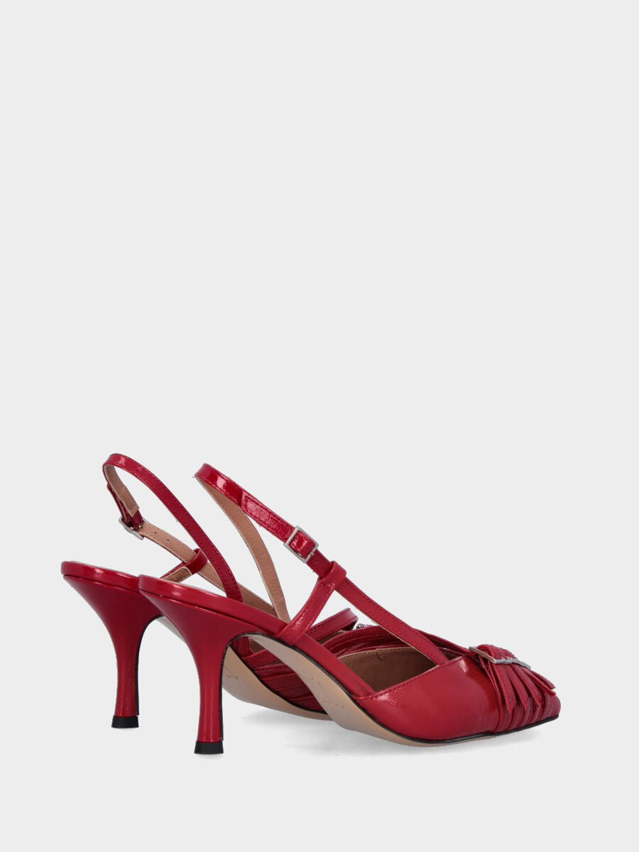 Slingback in verlux rosso con cinturini e tacco a calice