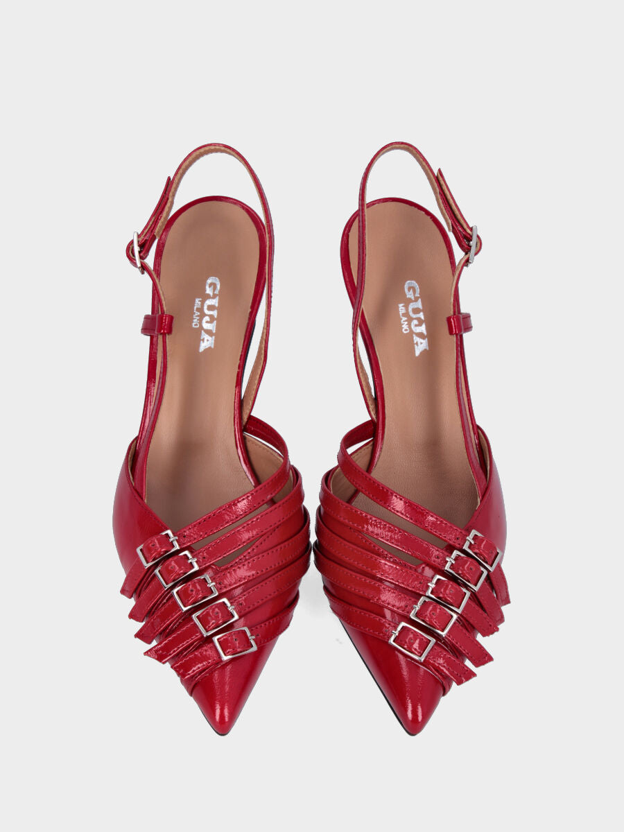Slingback in verlux rosso con cinturini e tacco a calice