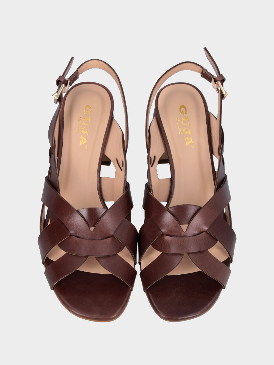 Sandalo in vitello testa di moro con tacco largo a coda