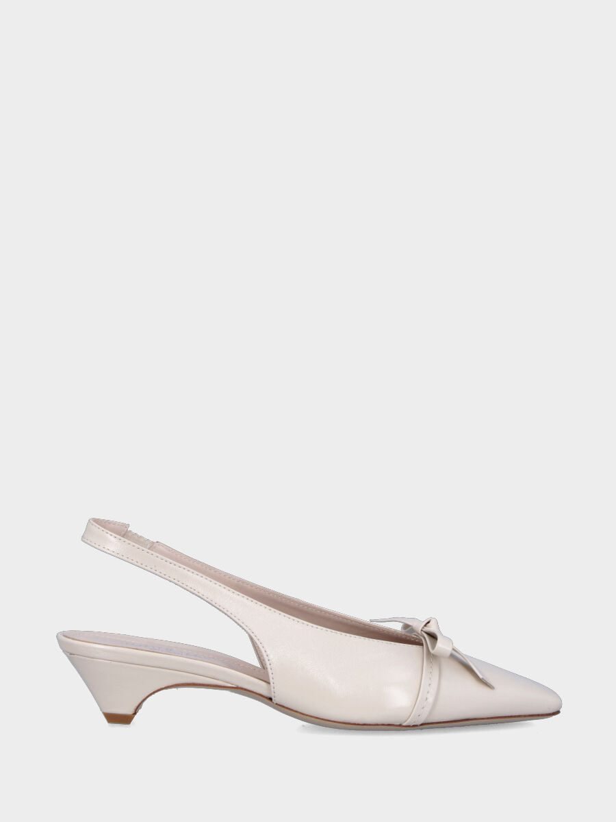 Slingback in verlux beige con tacco semi zeppa e fiocco sulla pianta